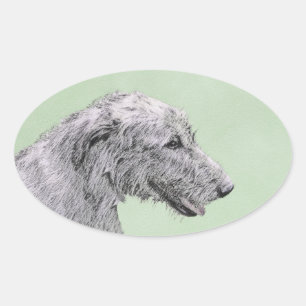 Irish Wolfhound Painting - Cute Original Hund Art Ovalt Klistermärke