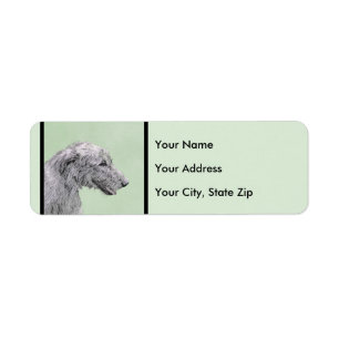 Irish Wolfhound Painting - Cute Original Hund Art Returadress Etikett