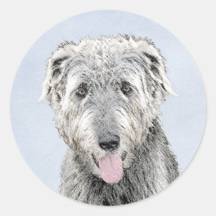 Irish Wolfhound Painting - Cute Original Hund Art Runt Klistermärke