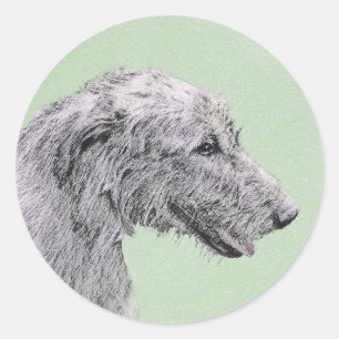 Irish Wolfhound Painting - Cute Original Hund Art Runt Klistermärke
