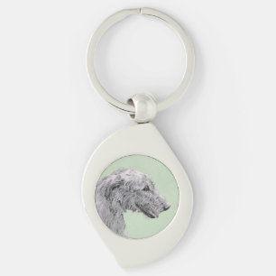 Irish Wolfhound Painting - Cute Original Hund Art Swirl Silverfärgad Nyckelring