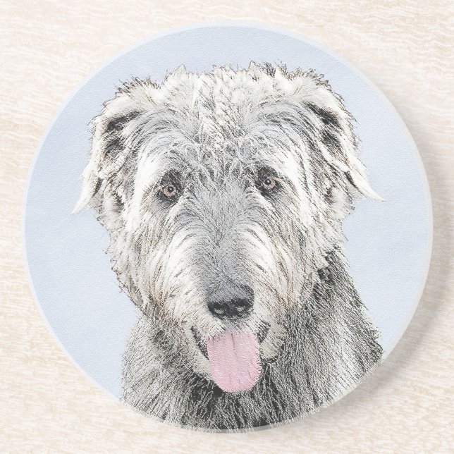 Irish Wolfhound Painting - Cute Original Hund Art Underlägg (Framsidan)