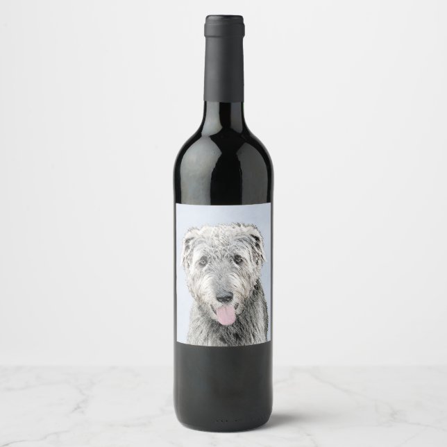 Irish Wolfhound Painting - Cute Original Hund Art Vinflaska Etikett (Framsida)