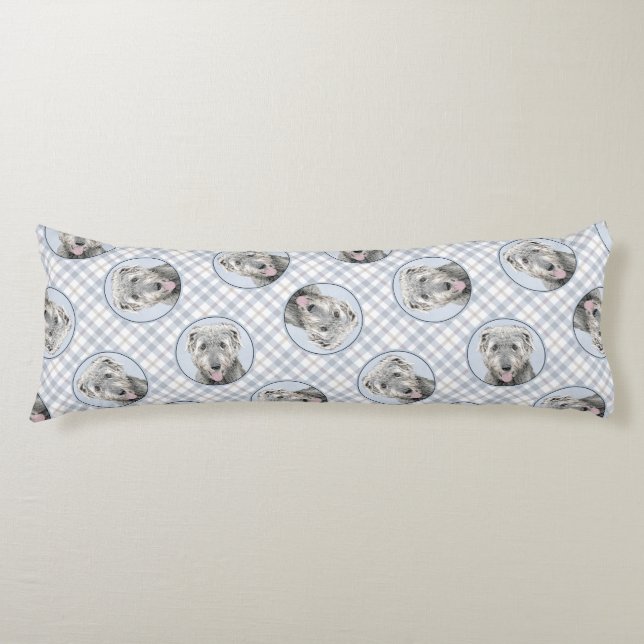 Irish Wolfhound Painting Grått Original Hund Art Kroppskudde (Framsidan)