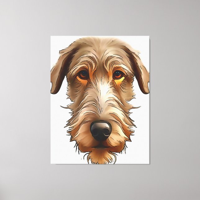 Irish Wolfhound Pet Porträtt Black Outline Art Canvastryck (Framsida)