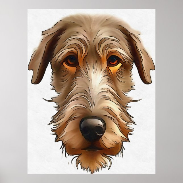Irish Wolfhound Pet Porträtt Black Outline Art Poster (Framsidan)