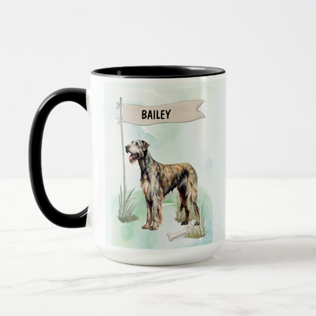 Irish Wolfhound Watercolor Personalized Dog Mugg (Vänster)
