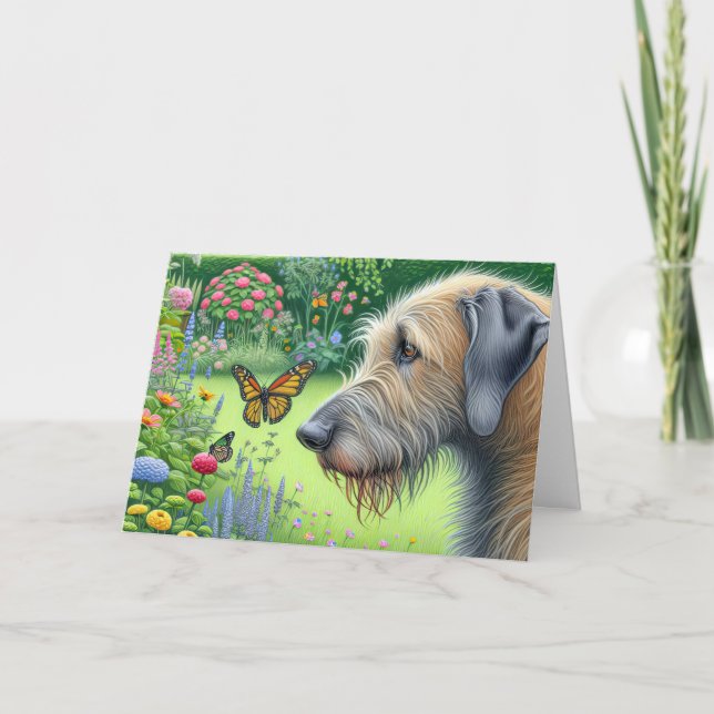 Irish Wolfhound with Butterflies Kort (Framsida)