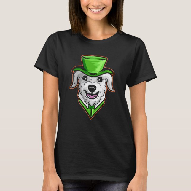 Irish Wolfhound With Green Hat Neckerchief St Patr T Shirt (Framsida)