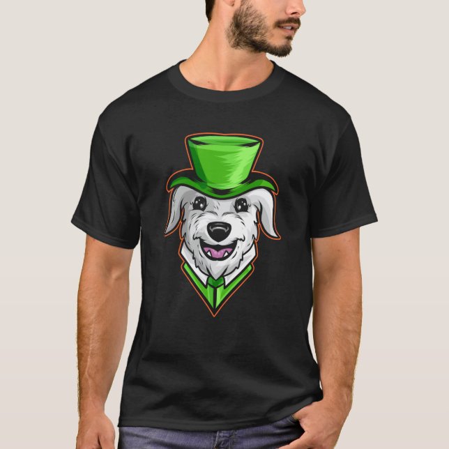 Irish Wolfhound With Green Hat Neckerchief St Patr T Shirt (Framsida)