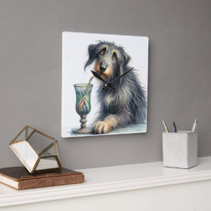 Irish Wolfhound with Soda Fyrkantig Klocka