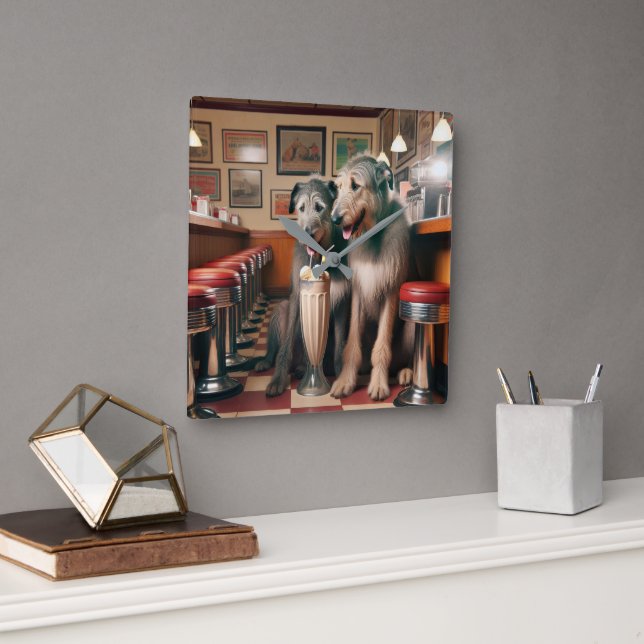 Irish Wolfhounds in Retro Middag Fyrkantig Klocka (Kontor)