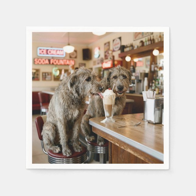 Irish Wolfhounds Sharing a Milkshake Pappersservett (Framsidan)
