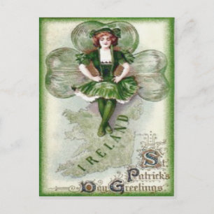 Irish Woman Ireland Shamrock Riverdance Vykort