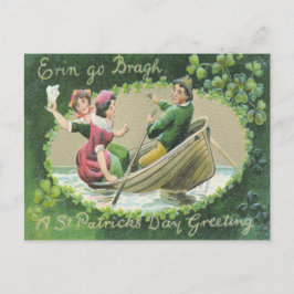 Irish Woman Man Rowboat Shamrock Vykort
