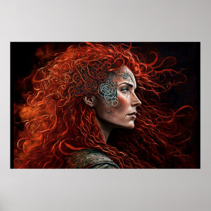 Irish Woman Profile med Abstrakt Ansikte Paint Poster