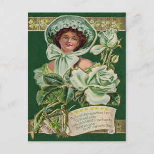 Irish Woman Ro Shamrock Clay Pipe Harp Vykort