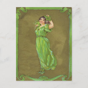 Irish Woman Shamrock Vykort