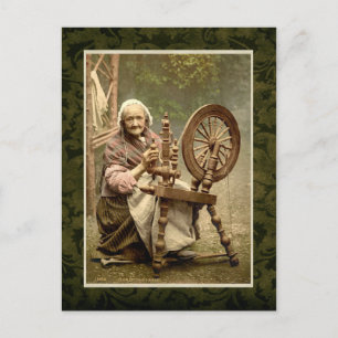Irish Woman with her Spinning Wheel Vykort
