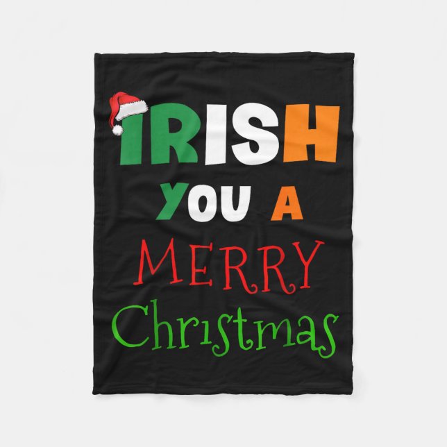 Irish You A Merry Christmas Ireland Flag Xmas Hat  Fleecefilt (Framsidan)