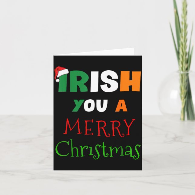 Irish You A Merry Christmas Ireland Flag Xmas Hat  Kort (Framsida)