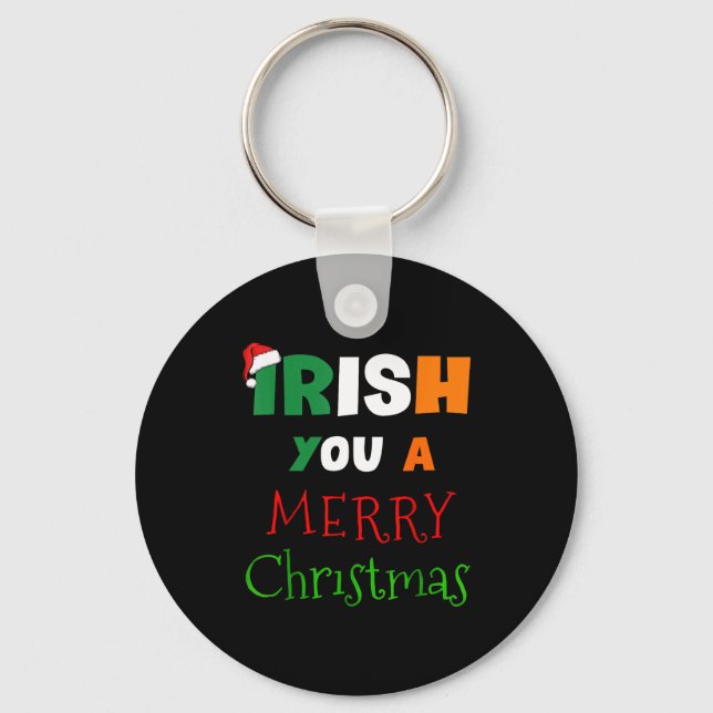 Irish You A Merry Christmas Ireland Flag Xmas Hat  Nyckelring (Framsida)