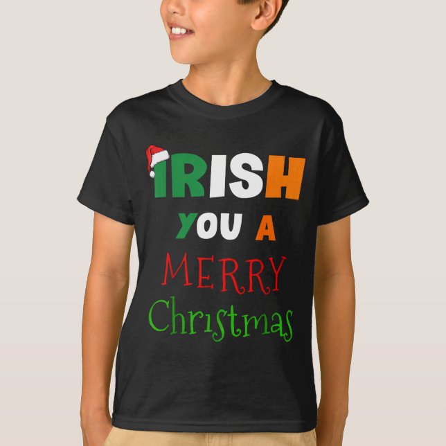 Irish You A Merry Christmas Ireland Flag Xmas Hat  T Shirt (Framsida)