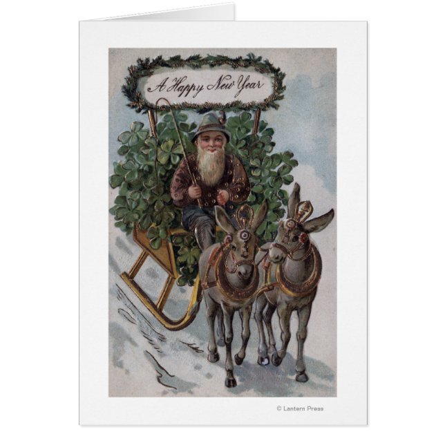 Irishman Driving Sleigh of Shamrocks Hälsningskort (Framsidan)