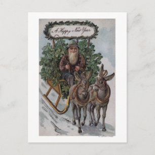 Irishman Driving Sleigh of Shamrocks Vykort