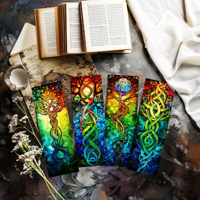 Iriska bokmärken, keltiskt träd des liv bokmärken  (collection of colorful tree of life cut out bookmarks)