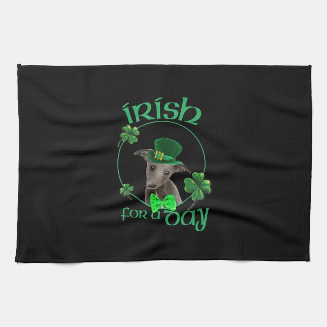 Iriska för en dagsplagg Lucky Hund på Patrick Day Kökshandduk (Horisontell)