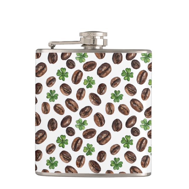 Iriska kaffebönor och shamrocks rolig design fickplunta (Framsidan)
