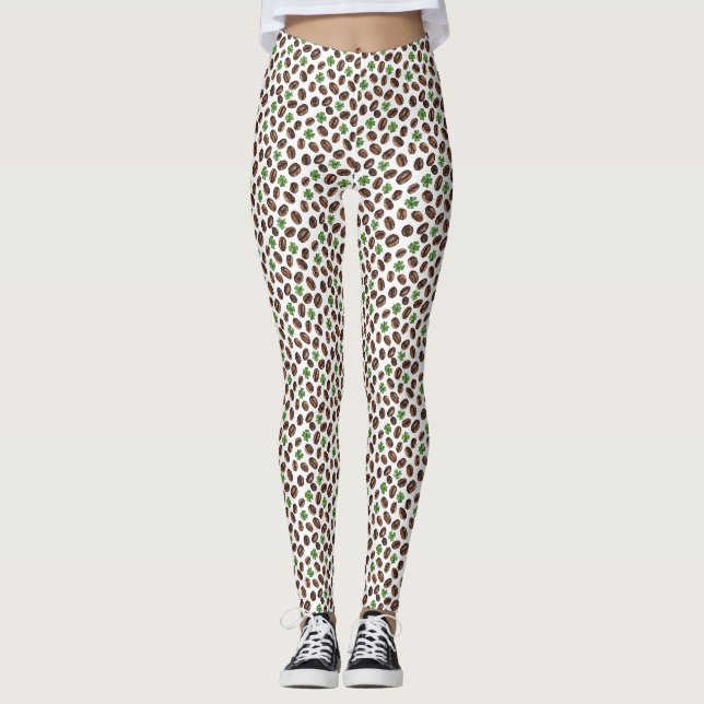 Iriska kaffebönor och shamrocks rolig design leggings (Framsida)