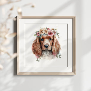 Iriska Setter Puppy Pet Watercolor Flower Poster