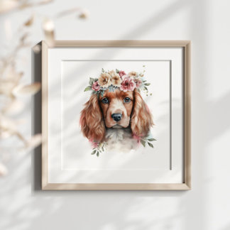 Iriska Setter Puppy Pet Watercolor Flower Poster