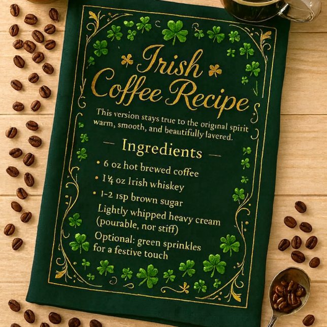 Iriskt kaffe St Patrick's Day Kökshandduk (Irish coffee recipe kitchen towel for coffee lovers )