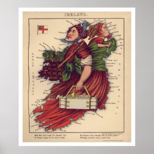 Irland Caricature Karta 1868 Poster
