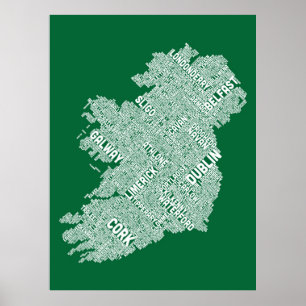 Irland Eire City Text karta Poster