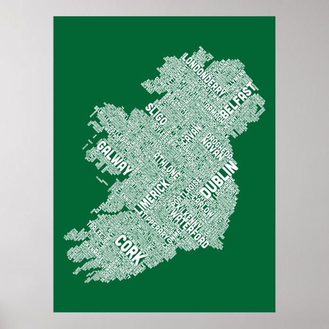 Irland Eire City Text karta Poster (Framsidan)