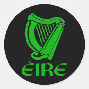 Irland Eire Eireann Irländsk Stolthet Gaelisk Harp Runt Klistermärke