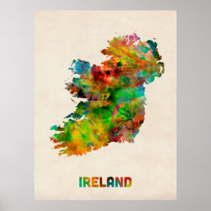 Irland Eire vattenfärgkarta Poster
