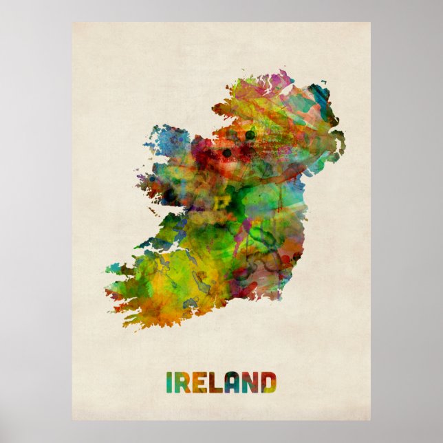 Irland Eire Watercolor Karta Poster (Framsidan)