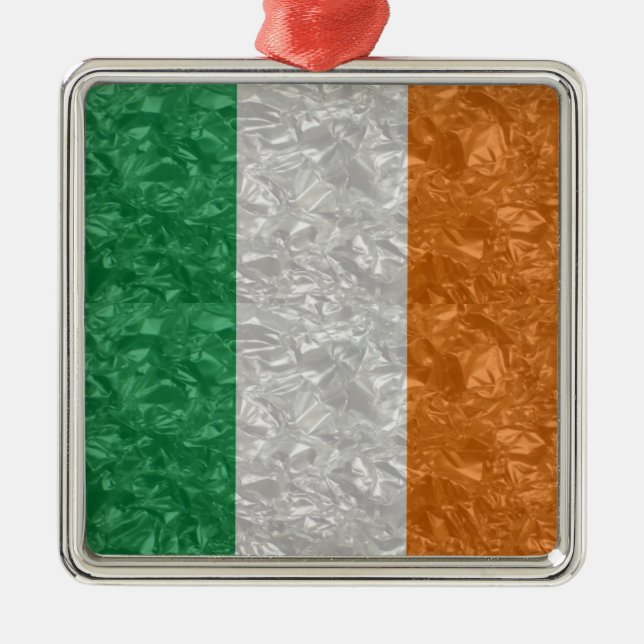 Irland Flagga - Crinkled Julgransprydnad Metall (Framsidan)