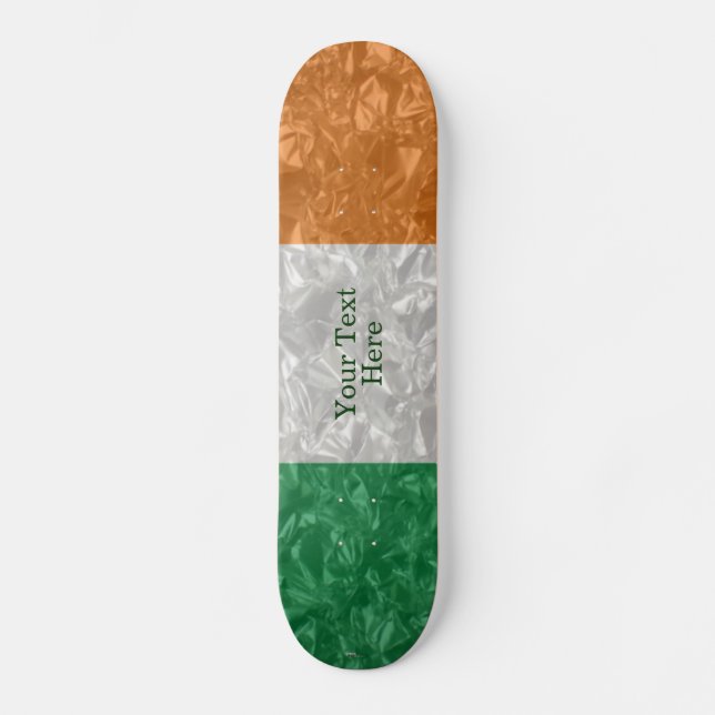 Irland Flagga - Crinkled Skateboard Bräda 20,5 Cm (Framsida)