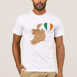 Irland Flagga Heart och Karta T-Shirt