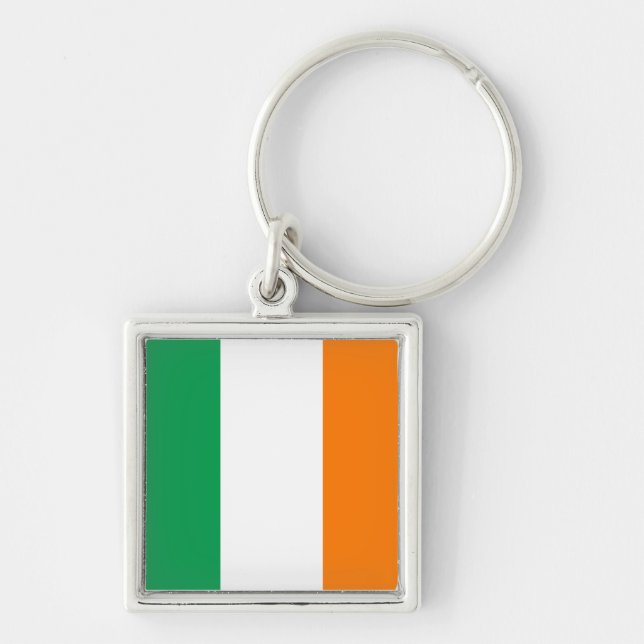 Irland flagga Keychain Fyrkantig Silverfärgad Nyckelring (Framsidan)