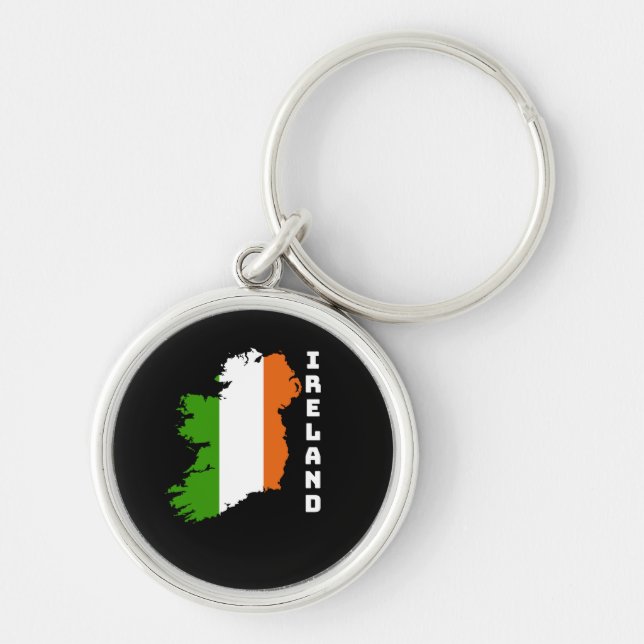 Irland Flagga Rund Silverfärgad Nyckelring (Framsidan)