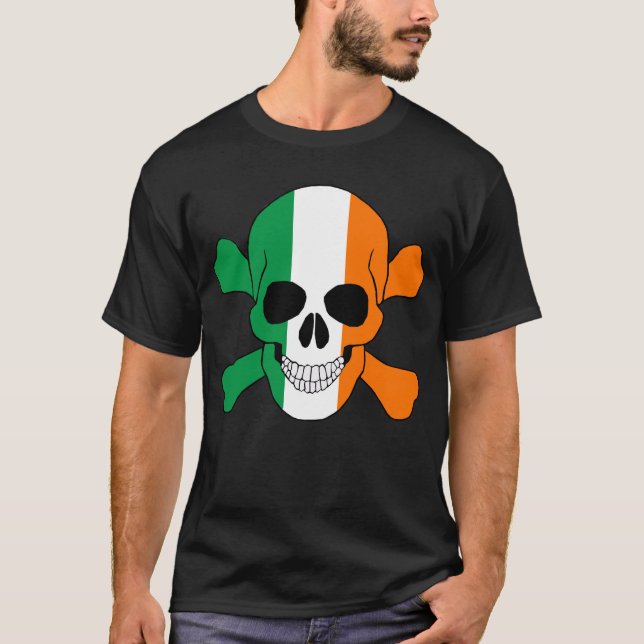 Irland Flagga Skull och korsskelettfrakt Tee (Framsida)