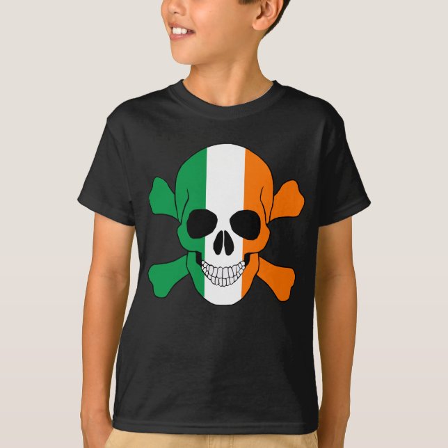 Irland Flagga Skull och korsskelettfrakt Tee Shirt (Framsida)