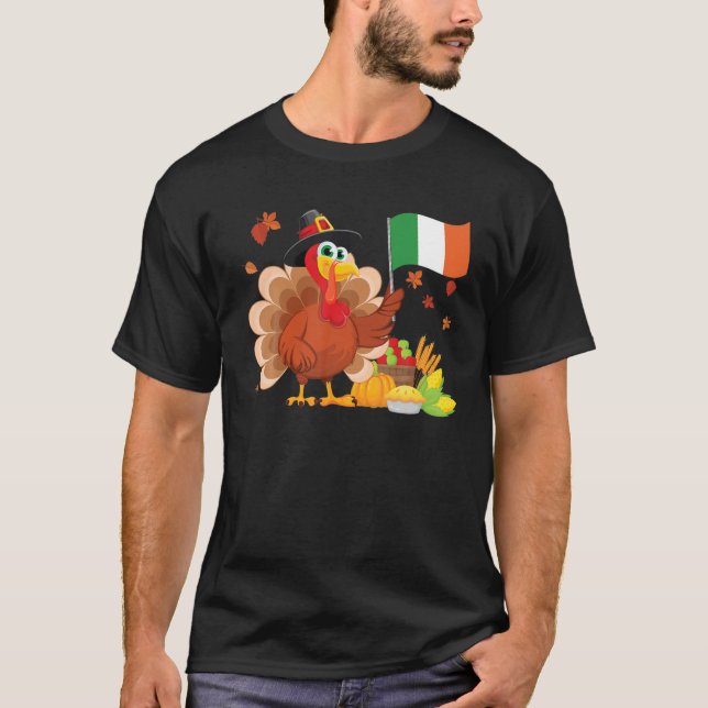 Irland Flagga Thanksgiving Irish Cute Turkey Famil T Shirt (Framsida)